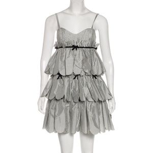 Striped silk tiered dress